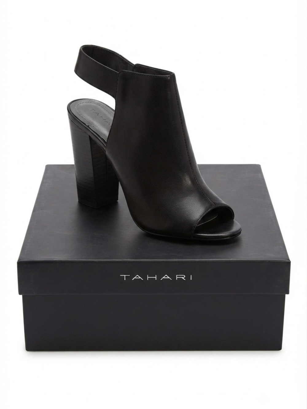 Tahari Black Peep-Toe Slingback Block Heel